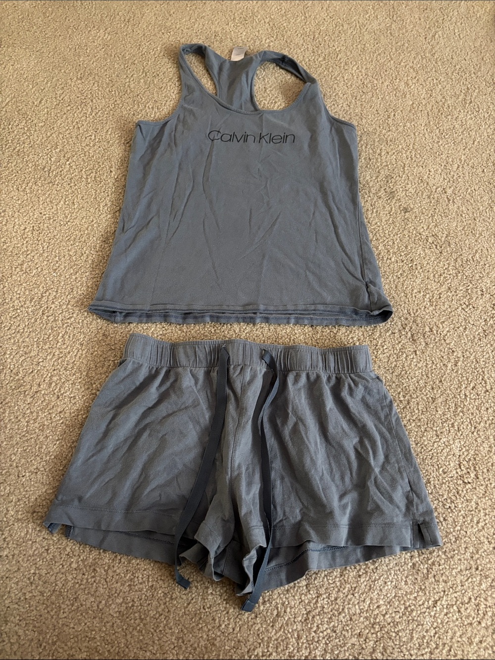 Calvin Klein Blue-Racerback Tank & Drawstring Shorts Sleep Set size small